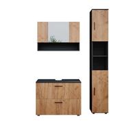 Vicco Meubles Bain Irma, Chêne doré/Anthracite 80 cm | 3 pièces · Meuble sous-vasque · Armoire à miroir · Armoire haute