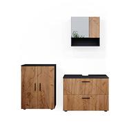 Vicco Meubles Bain Irma, Chêne doré/Anthracite 80 cm | 3 pièces · Meuble sous-vasque · Armoire à miroir · Armoire mi-haute