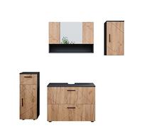 Vicco Meubles Bain Irma, Chêne doré/Anthracite 80 cm | 4 pièces · Meuble sous-vasque · Armoire à miroir · Armoire mi-haute · Meuble suspendu
