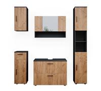 Vicco Meubles Bain Irma, Chêne doré/Anthracite, 80 cm, composé d’Un Meuble sous-lavabo, Armoire Miroir, Colonne, Demi-Colonne et Meuble Haut