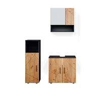 Vicco Meubles Bain Irma, Chêne doré/Anthracite, 80 cm, composé d’Un Meuble sous-lavabo, d’Une Armoire de Toilette et d’Une Colonne