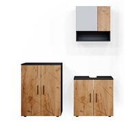 Vicco Meubles Bain Irma, Chêne doré/Anthracite, 80 cm, composé d’Un Meuble sous-lavabo, d’Une Armoire de Toilette et d’Une Colonne