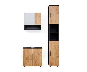Vicco Meubles Bain Irma, Chêne doré/Anthracite, 80 cm, composé d’Un Meuble sous-lavabo, d’Une Armoire Miroir et d’Une Colonne de Rangement