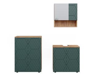 Vicco Meubles Bain Irma, Vert/Chêne doré 80 cm | 3 pièces · Meuble sous-vasque · Armoire à miroir · Armoire mi-haute