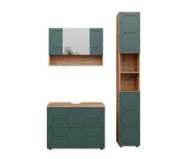 Vicco Meubles Bain Irma, Vert/Chêne doré 80 cm | 3 pièces · Meuble sous-vasque · Armoire haute · Armoire à miroir