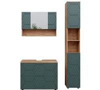 Vicco Meubles bain Irma, Vert/force de lor Chêne, 3 pièces, avec armoire de toilette 80 cm Vert/force de l'or Chêne G