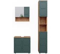 Vicco Meubles bain Irma, Vert/force de lor Chêne, 3 pièces, avec armoire haute Vert/force de l'or Chêne G