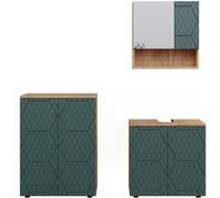Vicco Ensemble de meubles de salle de bain Irma, 3 pièces, avec meuble bas 60 cm, Chêne de force doré/Vert