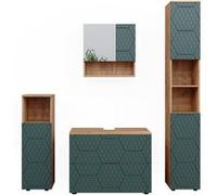 Vicco Meubles bain Irma, Vert/force de lor Chêne, 4 pièces, avec armoire à tiroirs et armoire haute Vert/force de l'or Chêne G