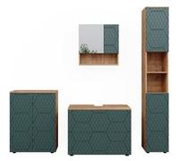 Vicco Meubles bain Irma, Vert/force de lor Chêne, 4 pièces, avec armoire à tiroirs et armoire middle Vert/force de l'or Chêne G