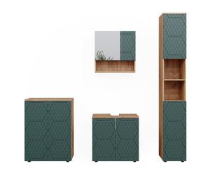 Vicco Meubles Bain Irma, Vert/Force de l'or Chêne, 4 pièces, avec Armoire Haute et Commode
