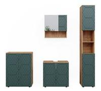 Vicco Meubles bain Irma, Vert/force de lor Chêne, 4 pièces, avec armoire haute et commode Vert/force de l'or Chêne G