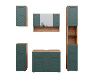 Vicco Meubles Bain Irma, Vert/Force de l'or Chêne, 80 cm, composé d’Un Meuble sous-lavabo, Armoire Miroir, Colonne, Demi-Colonne et Meuble Haut