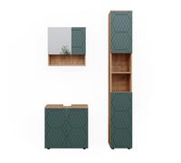 Vicco Meubles Bain Irma, Vert/Force de l'or Chêne, 80 cm, composé d’Un Meuble sous-lavabo, d’Une Armoire Miroir et d’Une Colonne de Rangement