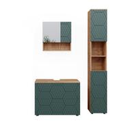 Vicco Meubles Bain Irma, Vert/Force de l'or Chêne, 80 cm, composé d’Un Meuble sous-lavabo, d’Une Armoire Miroir et d’Une Colonne de Rangement