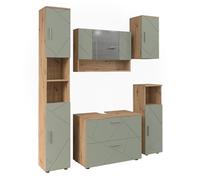 Vicco Meubles Bain Irma, Vert Sauge, 80 cm, composé d’Un Meuble sous-lavabo, Armoire Miroir, Colonne, Demi-Colonne et Meuble Haut