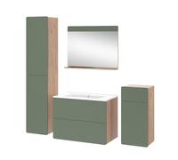 Meubles bain Izan 5 pièces avec armoire haute et armoire moyenne Force d'or Chêne/Vert Vicco