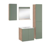 Vicco Meubles Bain Izan, Force d'or Chêne/Vert, 61.8 cm, composé de Meuble sous-lavabo, lavabo, Armoire Murale, Colonne et Demi-Colonne