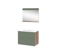 Vicco Meubles Bain Izan, Force d'or Chêne/Vert, 80 cm, composé d’Un Meuble sous-lavabo avec lavabo et Miroir de Salle de Bain