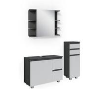 Vicco Ensemble de meubles de salle de bain J-Shape, 3 pièces, avec armoire de milieu, Blanc/Anthracite