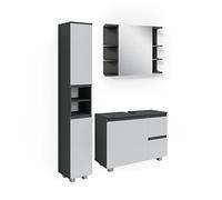 Vicco Meubles Bain J-Shape, Anthracite, 80 cm, composé d’Un Meuble sous-lavabo, d’Une Armoire Miroir et d’Une Colonne de Rangement