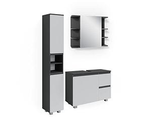 Vicco Meubles Bain J-Shape, Anthracite, 80 cm, composé d’Un Meuble sous-lavabo, d’Une Armoire Miroir et d’Une Colonne de Rangement