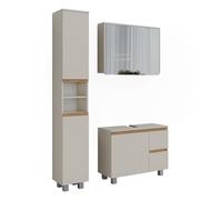 Vicco Meubles Bain J-Shape, Cachemire/Artisan, 80 cm, composé d’Un Meuble sous-lavabo, d’Une Armoire Miroir et d’Une Colonne de Rangement