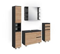 Ensemble de meubles de salle de bain J-Shape, 4 parties, Gris, Chêne, Vicco