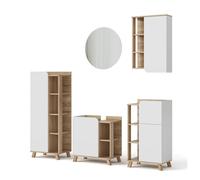 Vicco Meubles Bain Karen, Sonoma/Blanc, 60 cm, Comprend Un Meuble sous-lavabo, Une Armoire Miroir, Une Armoire, Une Colonne et Un Meuble Suspendu