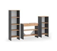 Vicco Meubles Bain Karli, Anthracite/Chêne de Force doré, 3 pièces, composé d’Un Meuble sous lavabo et de 2 armoires midi