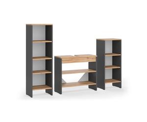 Vicco Meubles Bain Karli, Anthracite/Chêne de Force doré, 3 pièces, composé d’Un Meuble sous lavabo et de 2 armoires midi