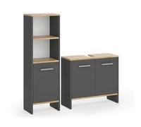 Vicco Meubles Bain Karli, Anthracite/chêne doré, 63.8 cm, composé d’Un Meuble sous-lavabo et d’Une Armoire Haute