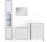 Vicco Meubles bain Kiko, Blanc, 4 pièces, avec armoire haute et commode Blanc G