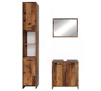 Vicco Meubles Bain Kiko, Chêne Rustique, 58 cm, composé d’Un Meuble sous-lavabo, d’Une Armoire Miroir et d’Une Colonne de Rangement