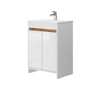 Vicco Meubles Bain Lemgo, Blanc Haute Brillance 59.6 cm | composé d’un meuble sous-lavabo et d’un lavabo