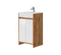 Vicco Meubles Bain Lemgo, Chêne de Force doré, 49 cm, composé d’Un Meuble sous-lavabo et d’Un lavabo