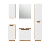 Vicco Meubles Bain Lotta, Blanc, 59.8 cm, composé d’Un Meuble sous-lavabo, Armoire Miroir, Colonne, Demi-Colonne et Meuble Haut