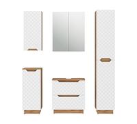 Vicco Meubles Bain Lotta, Blanc, 59.8 cm, composé d’Un Meuble sous-lavabo, Armoire Miroir, Colonne, Demi-Colonne et Meuble Haut