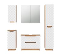 Vicco Meubles Bain Lotta, Blanc, 79.6 cm, composé d’Un Meuble sous-lavabo, Armoire Miroir, Colonne, Demi-Colonne et Meuble Haut
