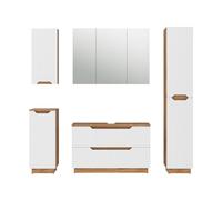 Vicco Meubles Bain Lotta, Blanc, 99.4 cm, composé d’Un Meuble sous-lavabo, Armoire Miroir, Colonne, Demi-Colonne et Meuble Haut