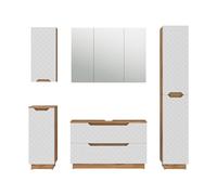 Vicco Meubles Bain Lotta, Blanc, 99.4 cm, composé d’Un Meuble sous-lavabo, Armoire Miroir, Colonne, Demi-Colonne et Meuble Haut