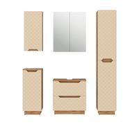 Vicco Meubles Bain Lotta, Cachemire, 59.8 cm, composé d’Un Meuble sous-lavabo, Armoire Miroir, Colonne, Demi-Colonne et Meuble Haut