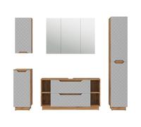 Vicco Meubles Bain Lotta, Gris, 119.2 cm, composé d’Un Meuble sous-lavabo, Armoire Miroir, Colonne, Demi-Colonne et Meuble Haut