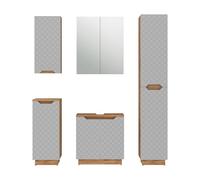 Vicco Meubles Bain Lotta, Gris, 59.8 cm, composé d’Un Meuble sous-lavabo, Armoire Miroir, Colonne, Demi-Colonne et Meuble Haut