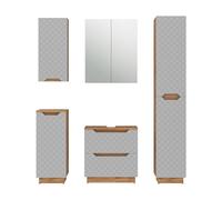 Vicco Meubles Bain Lotta, Gris, 59.8 cm, composé d’Un Meuble sous-lavabo, Armoire Miroir, Colonne, Demi-Colonne et Meuble Haut