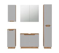 Vicco Meubles Bain Lotta, Gris, 79.6 cm, composé d’Un Meuble sous-lavabo, Armoire Miroir, Colonne, Demi-Colonne et Meuble Haut