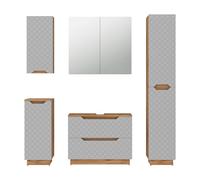 Vicco Meubles Bain Lotta, Gris, 79.6 cm, composé d’Un Meuble sous-lavabo, Armoire Miroir, Colonne, Demi-Colonne et Meuble Haut