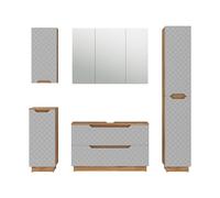 Vicco Meubles Bain Lotta, Gris, 99.4 cm, composé d’Un Meuble sous-lavabo, Armoire Miroir, Colonne, Demi-Colonne et Meuble Haut