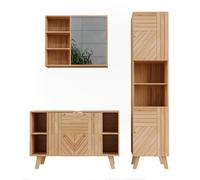 Vicco Meubles Bain Lucie, Bambou, 100 cm, composé d’Un Meuble sous-lavabo, d’Une Armoire Miroir et d’Une Colonne de Rangement