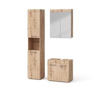 Vicco Meubles Bain Luna, Chêne Wotan, 60 cm, composé d’Un Meuble sous-lavabo, d’Une Armoire Miroir et d’Une Colonne de Rangement